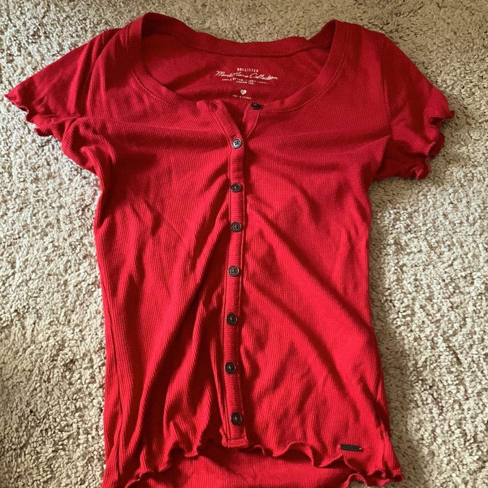Red, Hollister tight fit tee with ruffles, size XS
